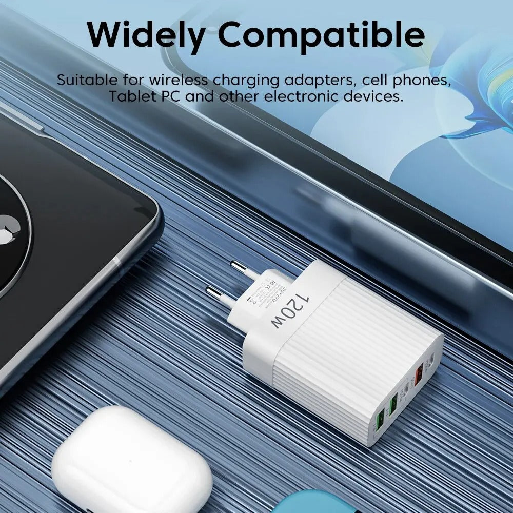 120W 5-Port USB PD Charger 3USB-A + 2USB-C PD QC3.0 Fast Charging
