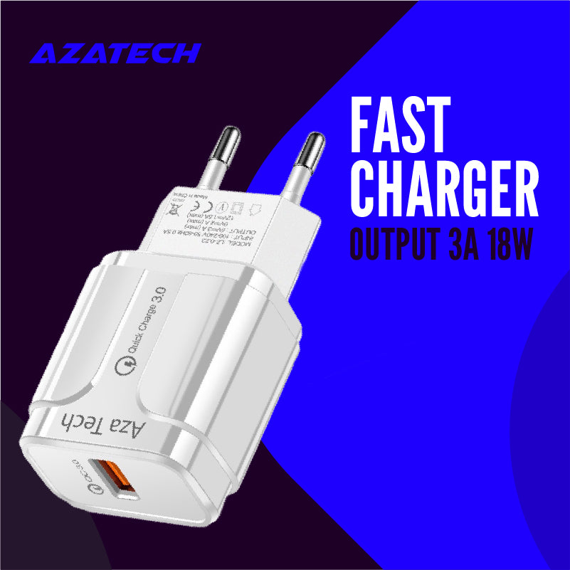 AzaTech QC 3.0 Fast Charger 3A 18W - Black