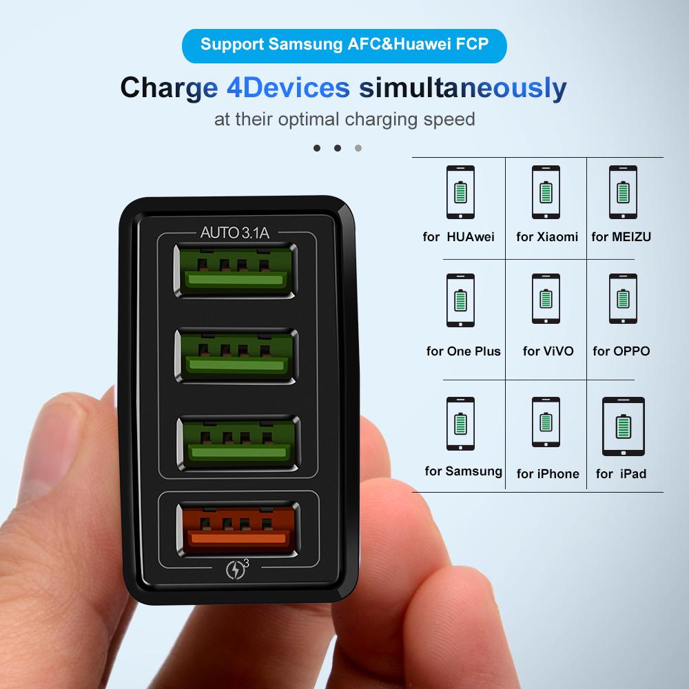 AzaTech QC 3.0 Fast Charger With 4 USB Port 3A 30W