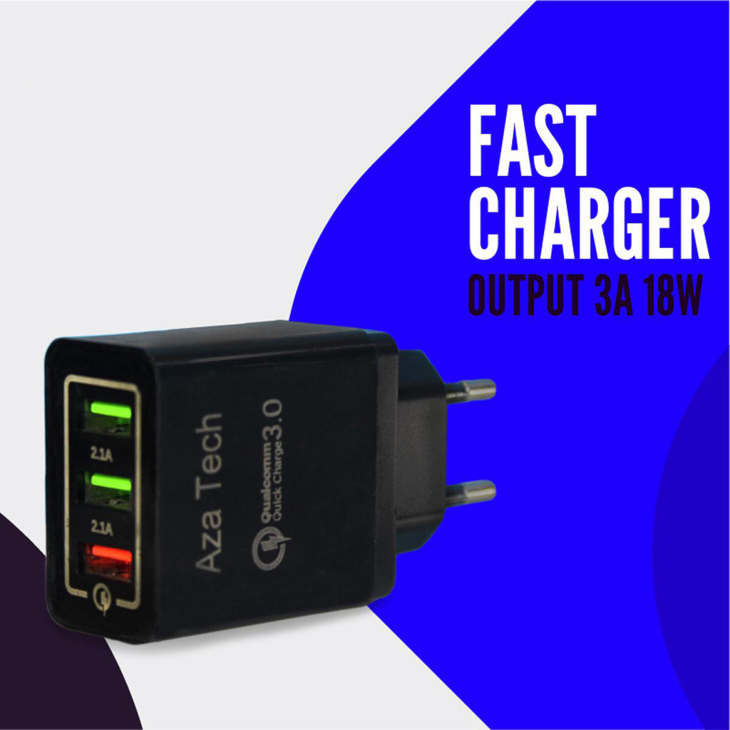 AzaTech QC 3.0 Fast Charger With Triple USB 3 Port 3A 18W 25W