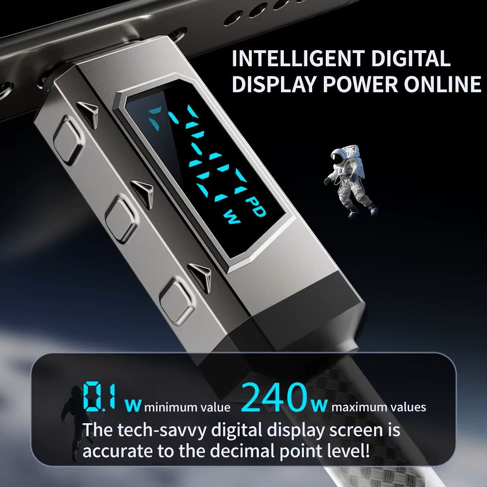 40W 1.5m Digital Display Braided USB-C To Type-C Super Fast Charging Cable