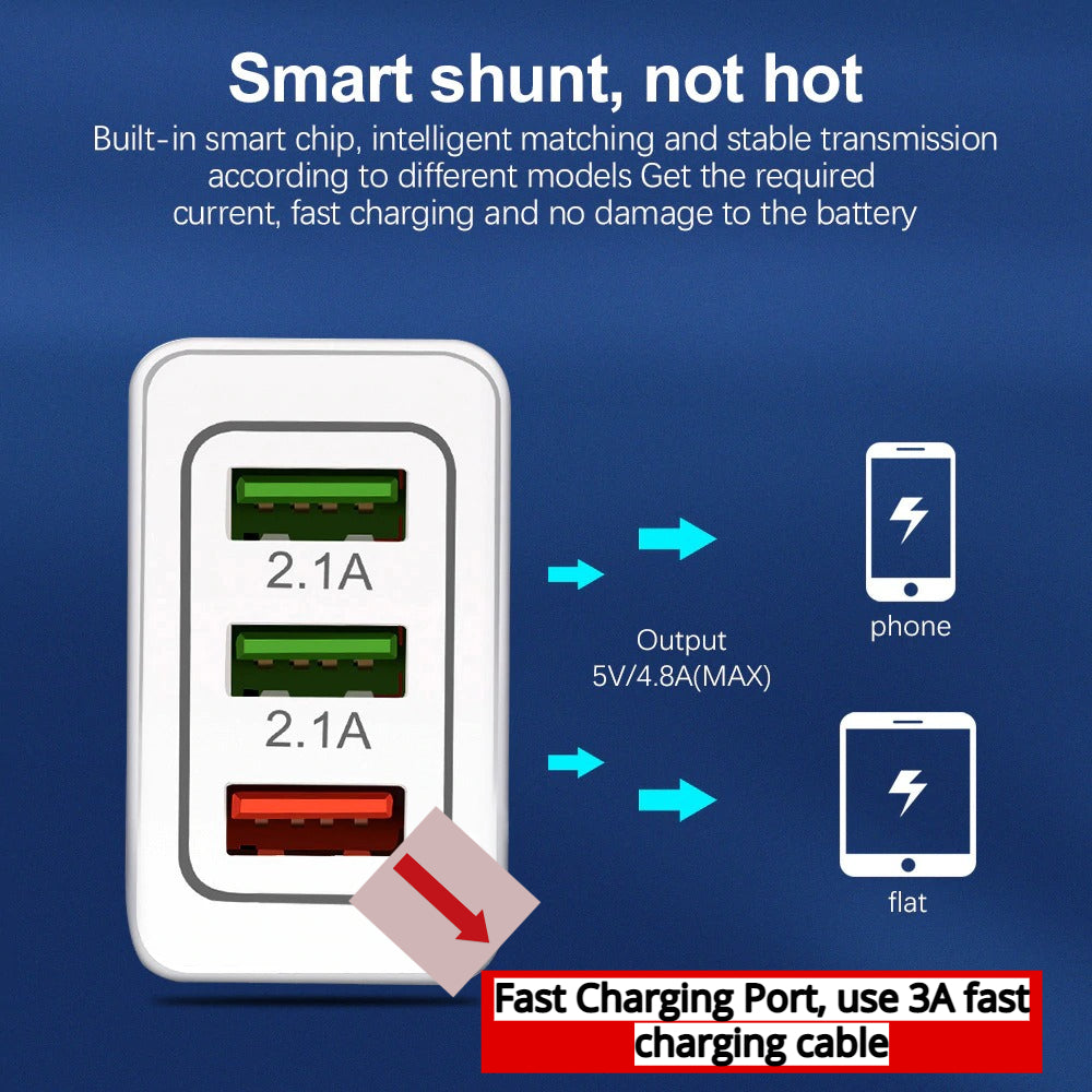 AzaTech QC 3.0 Fast Charger With Triple USB 3 Port 3A 18W 25W