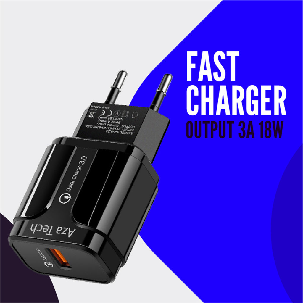 AzaTech QC 3.0 Fast Charger 3A 18W - Black