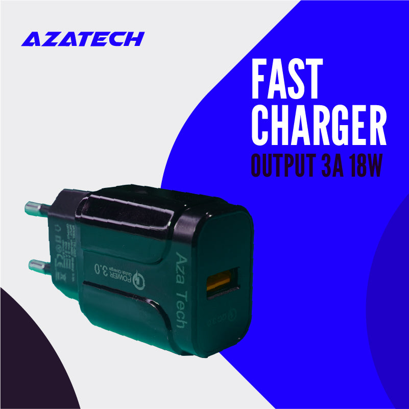AzaTech QC 3.0 Fast Charger 3A 18W - Black