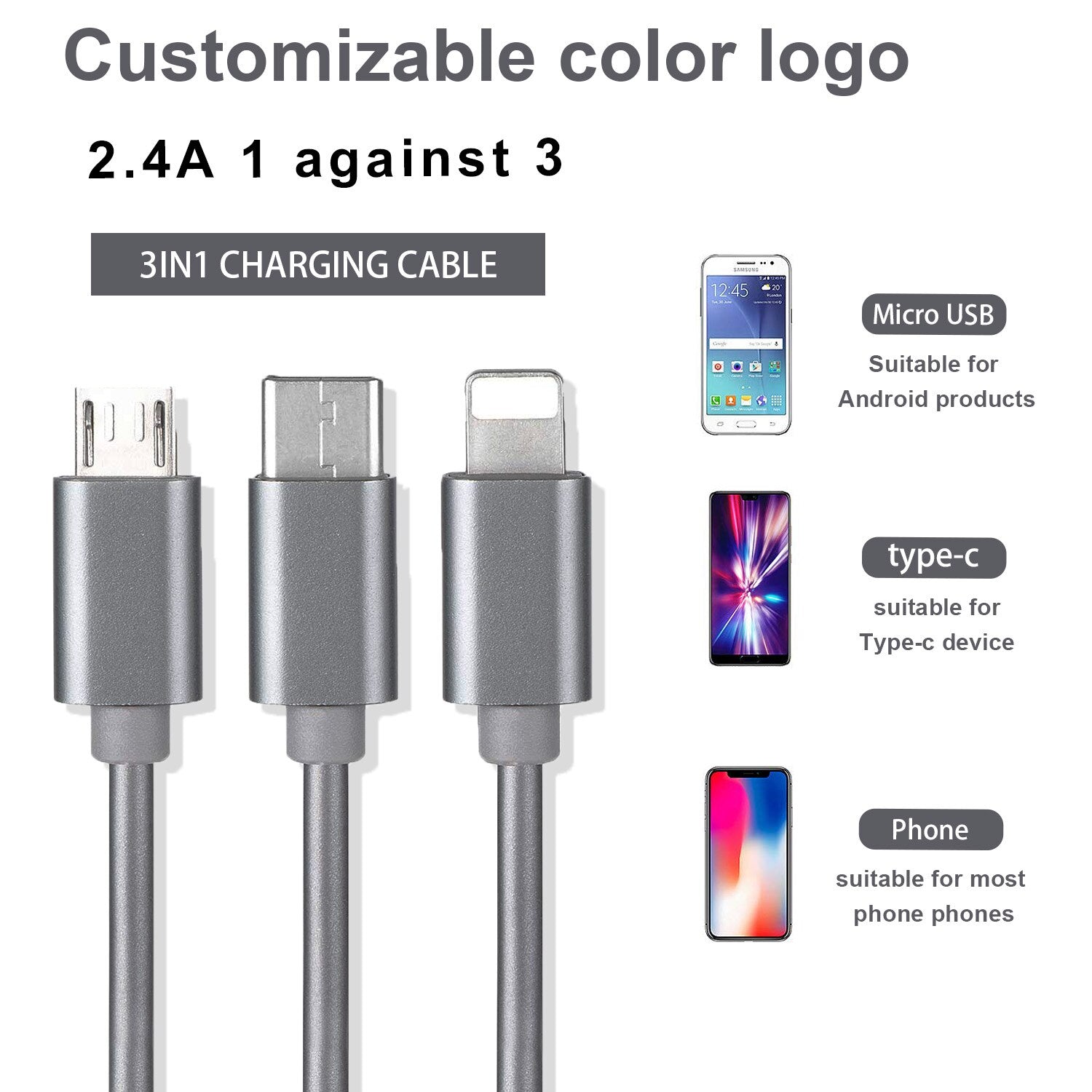 AzaTech 3 in 1 USB Charging Cable Fast Charger