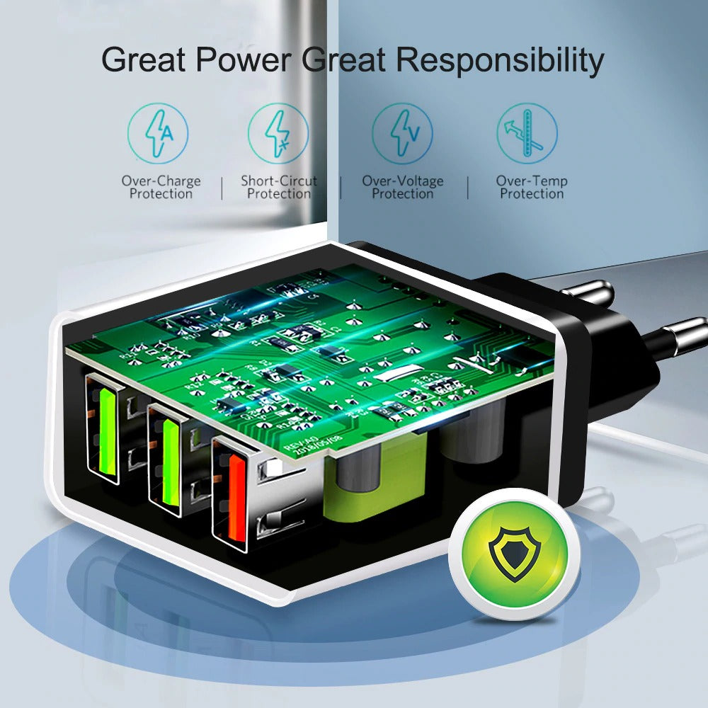 AzaTech QC 3.0 Fast Charger With Triple USB 3 Port 3A 18W 25W