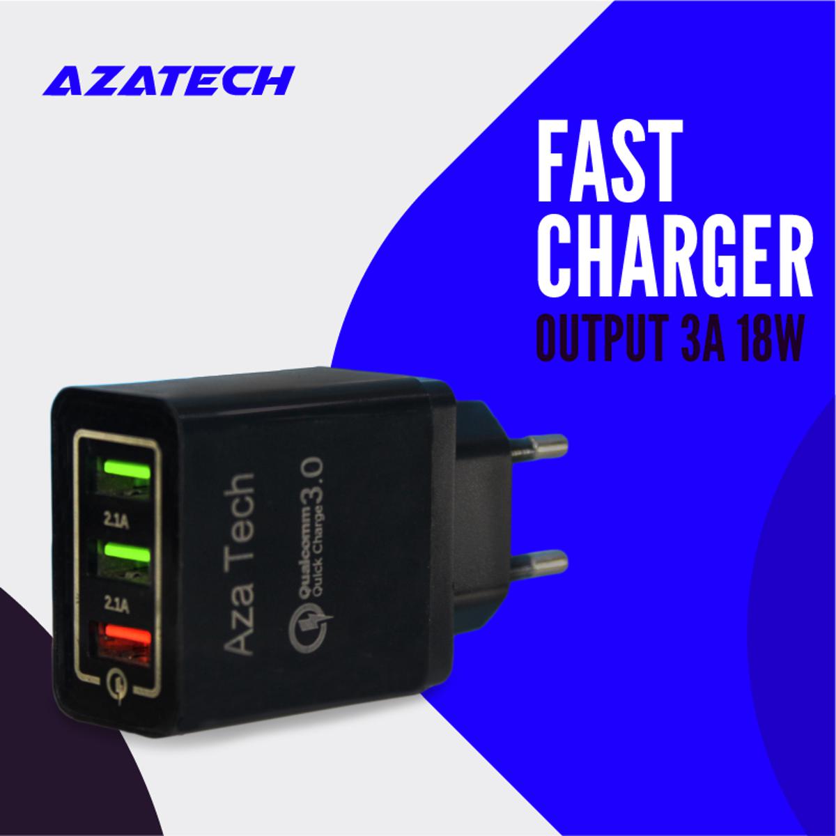 AzaTech QC 3.0 Fast Charger With Triple USB 3 Port 3A 18W 25W