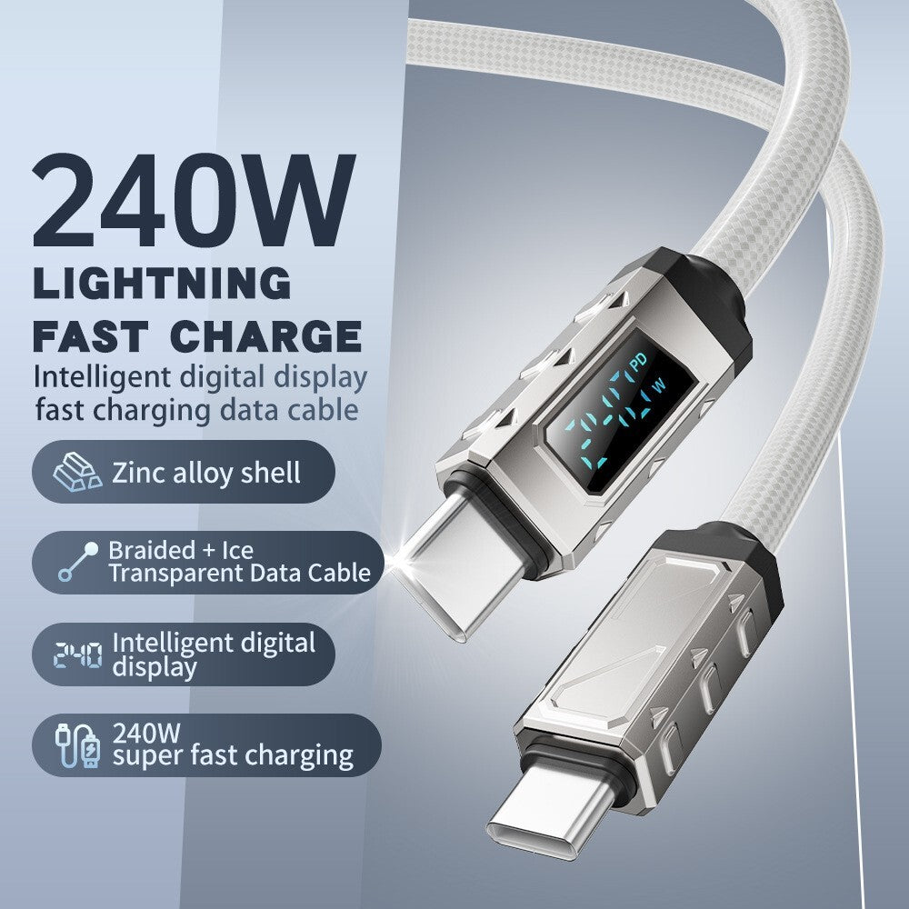 40W 1.5m Digital Display Braided USB-C To Type-C Super Fast Charging Cable