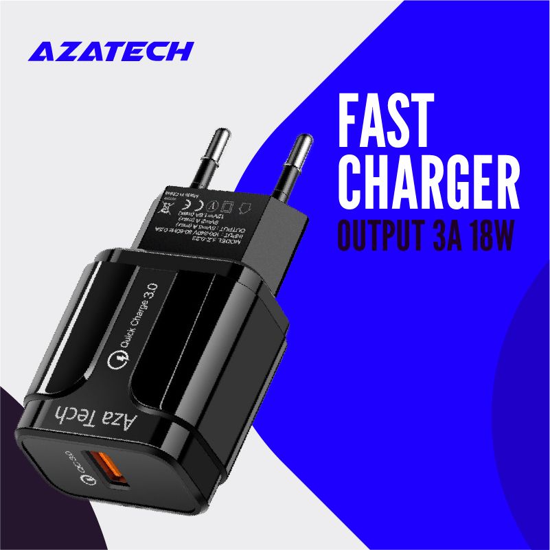 AzaTech QC 3.0 Fast Charger 3A 18W - Black