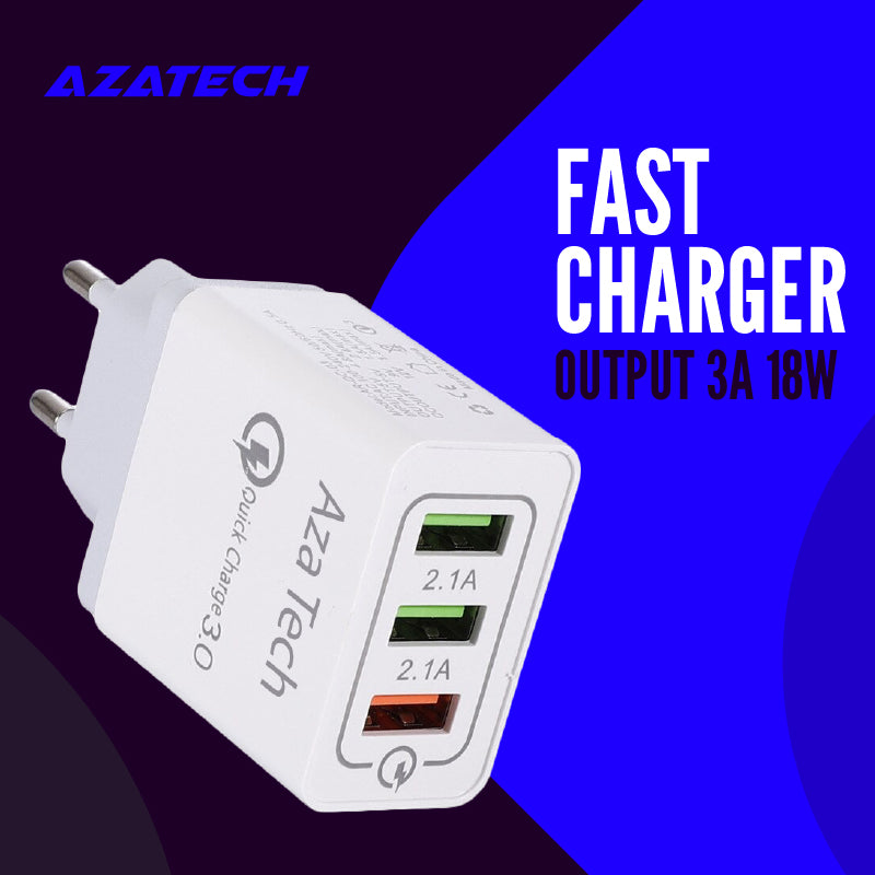 AzaTech QC 3.0 Fast Charger With Triple USB 3 Port 3A 18W 25W