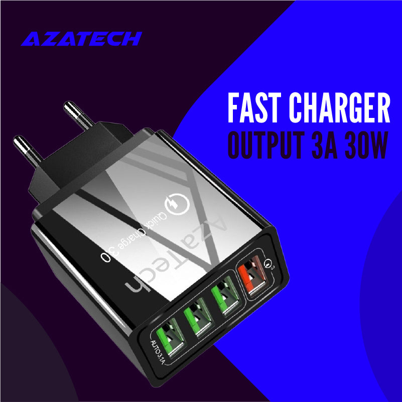AzaTech QC 3.0 Fast Charger With 4 USB Port 3A 30W