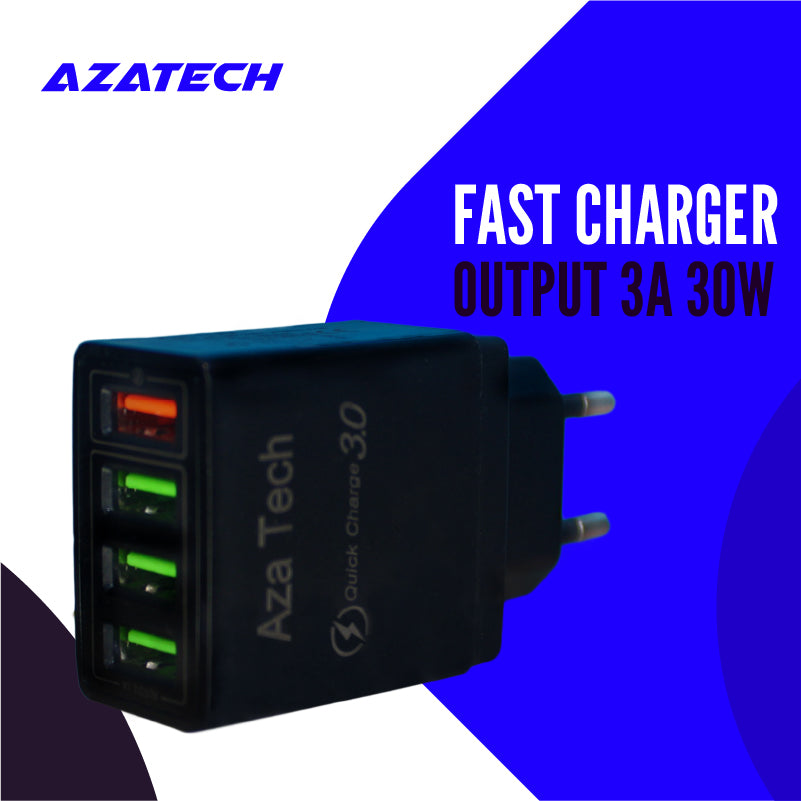 AzaTech QC 3.0 Fast Charger With 4 USB Port 3A 30W